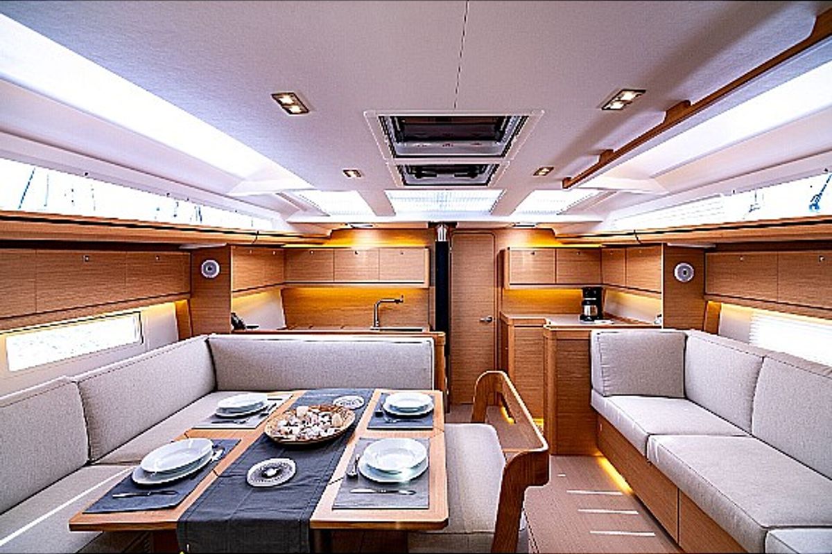 Salon of Blue Moon, a Dufour 520 Grand Large sailboat at Preveza, Greece