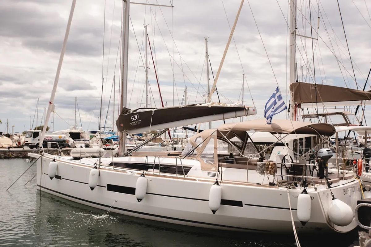 Exterior view of Blue Moon, a Dufour 520 Grand Large sailboat at Preveza, Greece