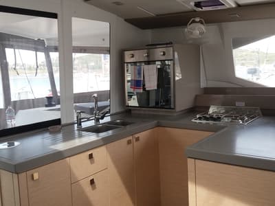 Galley of Wild Baleine, a Fountaine Pajot Astrea 42 catamaran at Lavreotiki Municipal Unit, Greece