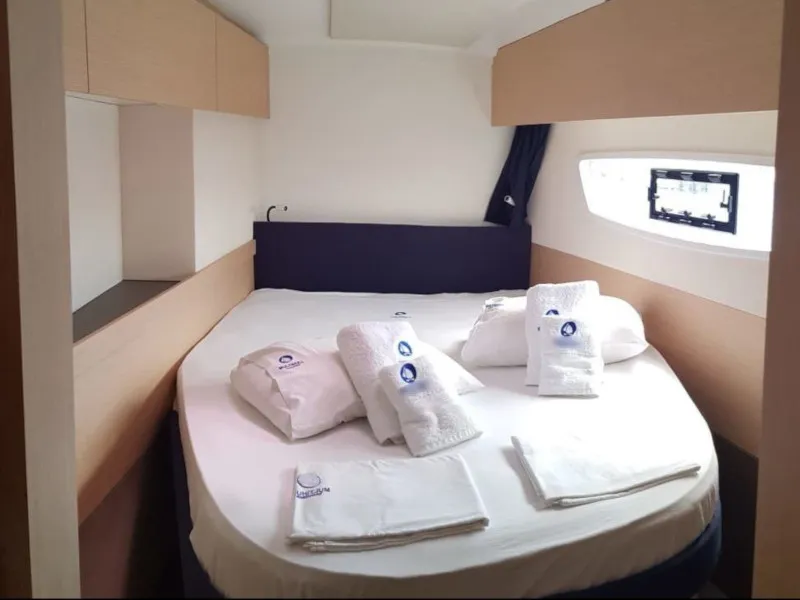 Cabin on Wild Baleine, a Fountaine Pajot Astrea 42 catamaran at Lavreotiki Municipal Unit, Greece