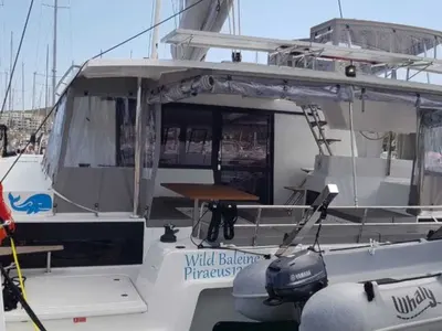 Deck of Wild Baleine, a Fountaine Pajot Astrea 42 catamaran at Lavreotiki Municipal Unit, Greece