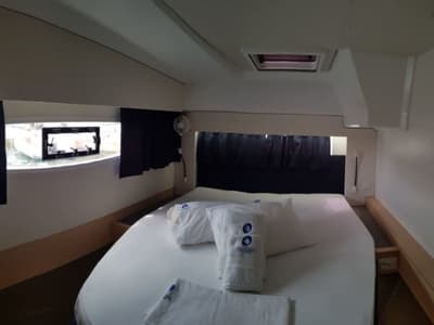 Cabin on Wild Baleine, a Fountaine Pajot Astrea 42 catamaran at Lavreotiki Municipal Unit, Greece