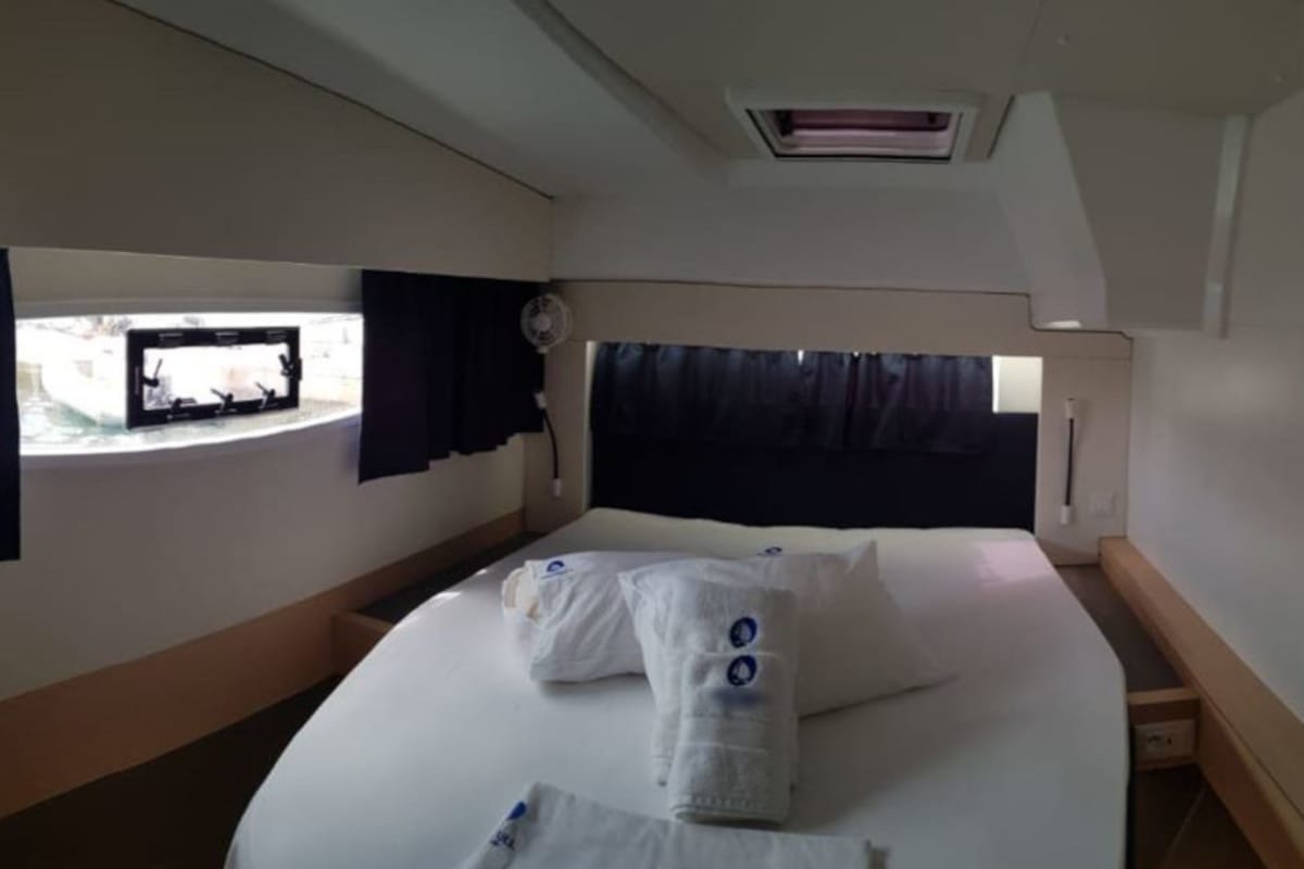 Cabin on Wild Baleine, a Fountaine Pajot Astrea 42 catamaran at Lavreotiki Municipal Unit, Greece