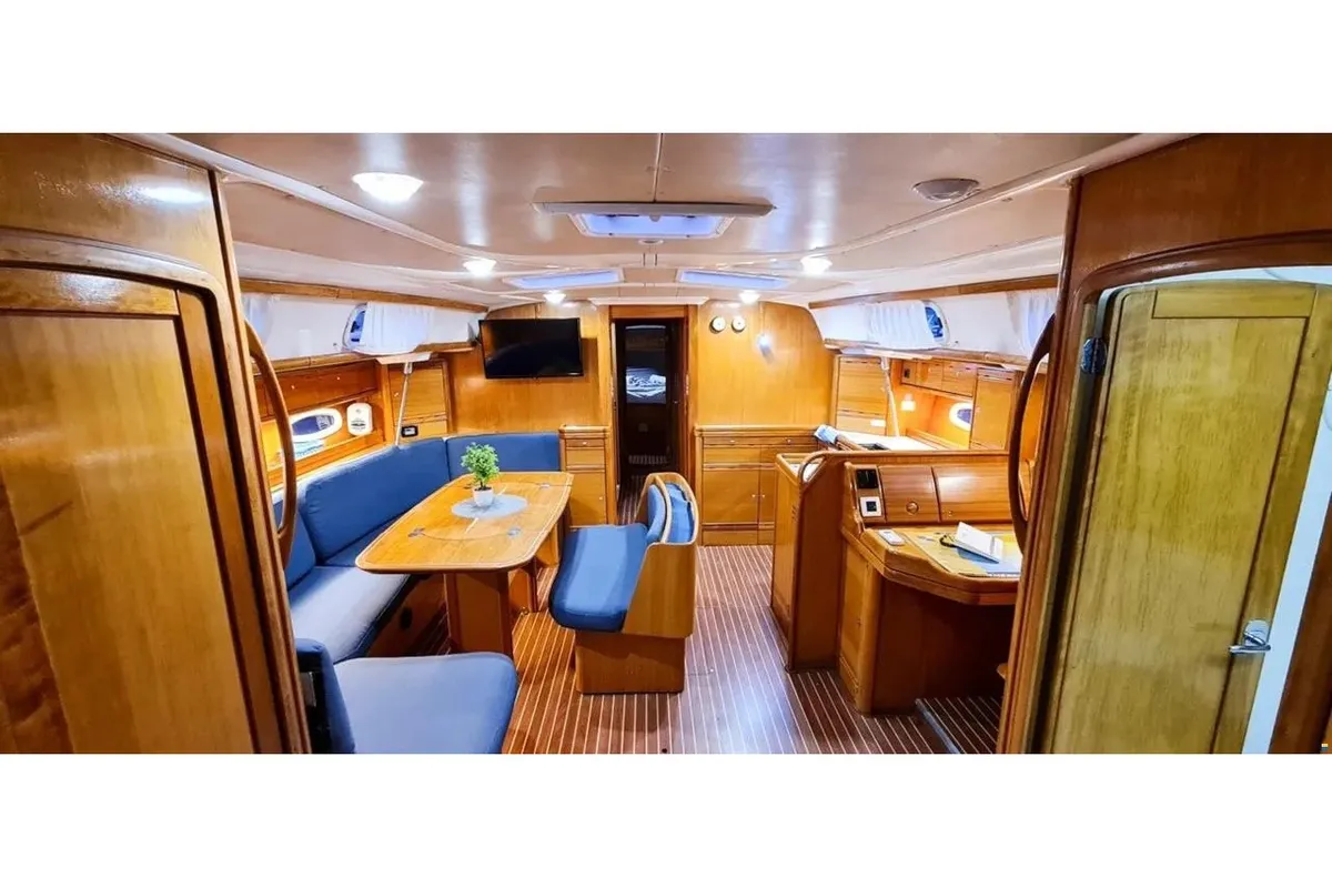 Salon of Odysseas S, a Bavaria 50 sailboat at Salamina Municipal Unit, Greece