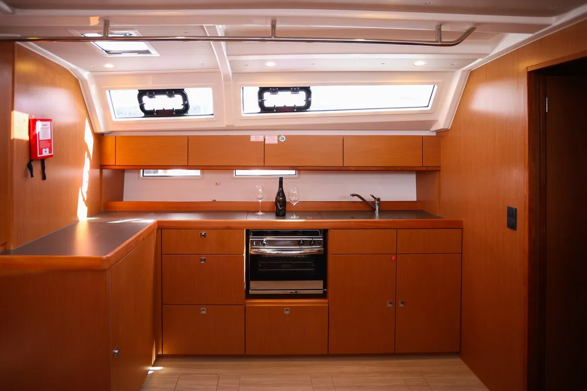 Galley of Blaca, a Bavaria Cruiser 46 sailboat at Grad Kaštela, Croatia