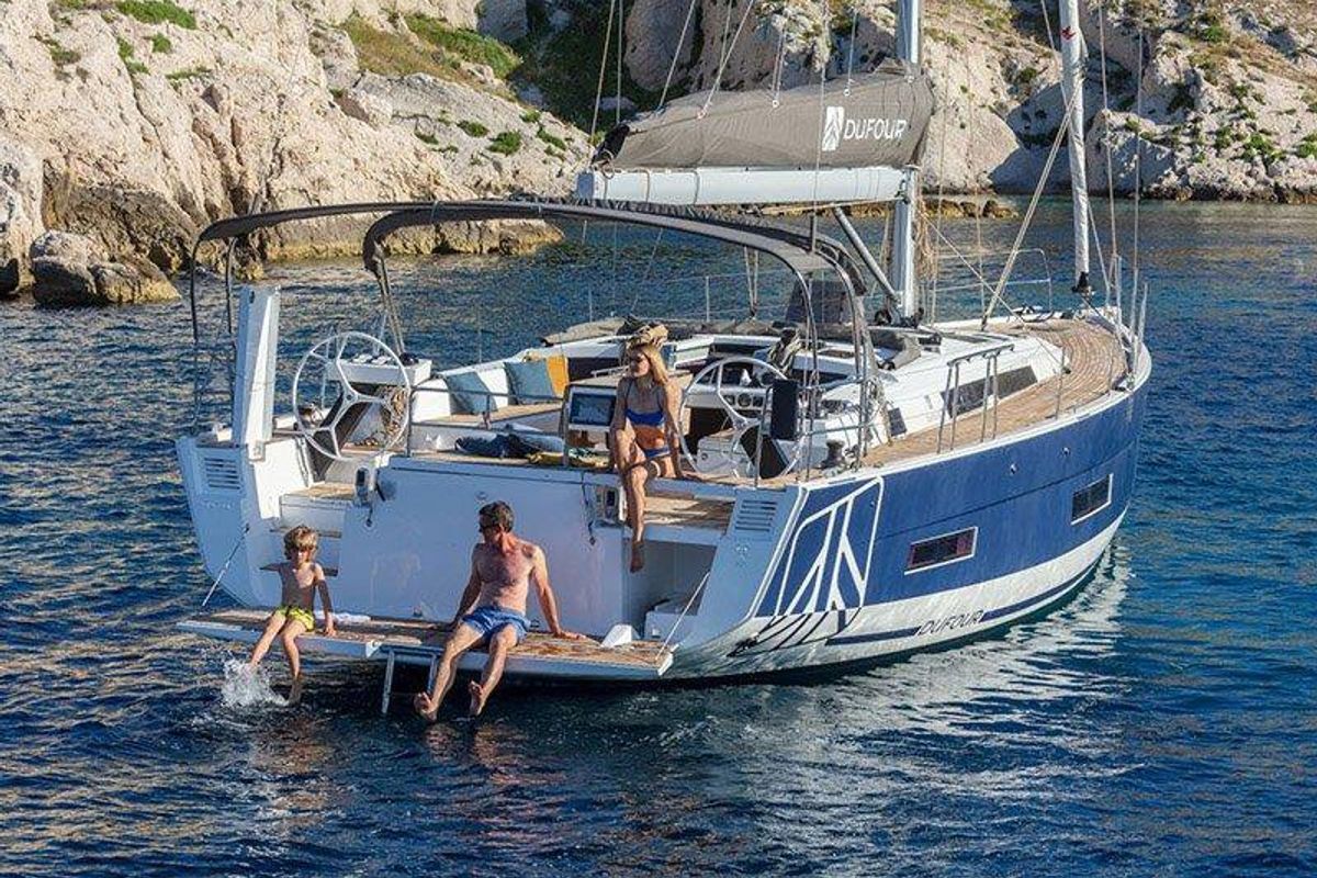 Exterior view of Vita, a Dufour 530 sailboat at Grad Šibenik, Croatia