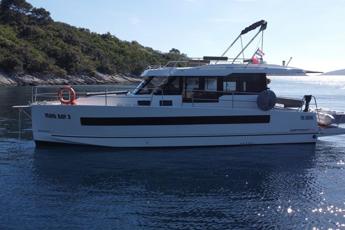 Exterior view of Maya Bay 3, a Northman 1200 motorboat at Split, Croatia
