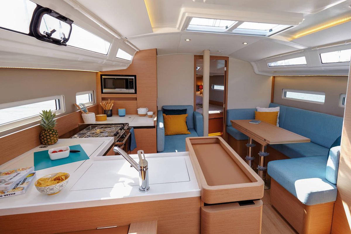 Galley of Alma Libre VI, a Jeanneau Sun Odyssey 410 sailboat at Municipal Unit of Lefkada, Greece