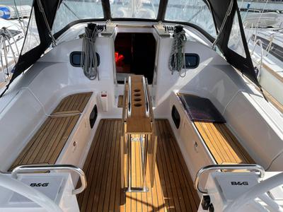 Cockpit of Blu, a Elan Impression 40.1 sailboat at Grad Pula, Croatia