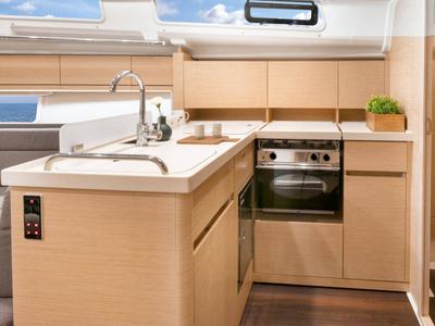 Galley of Faro, a Hanse Yachts Hanse 418 sailboat at Grad Biograd na Moru, Croatia