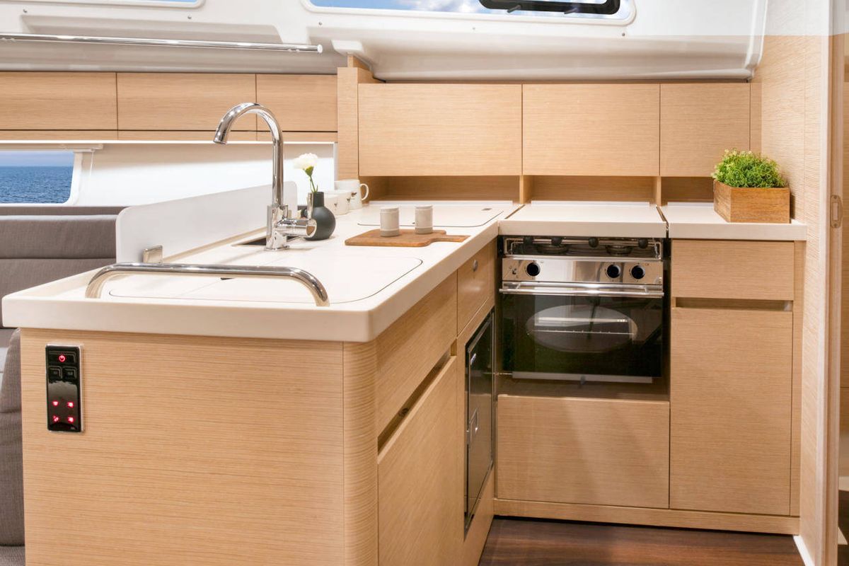 Galley of Faro, a Hanse Yachts Hanse 418 sailboat at Grad Biograd na Moru, Croatia