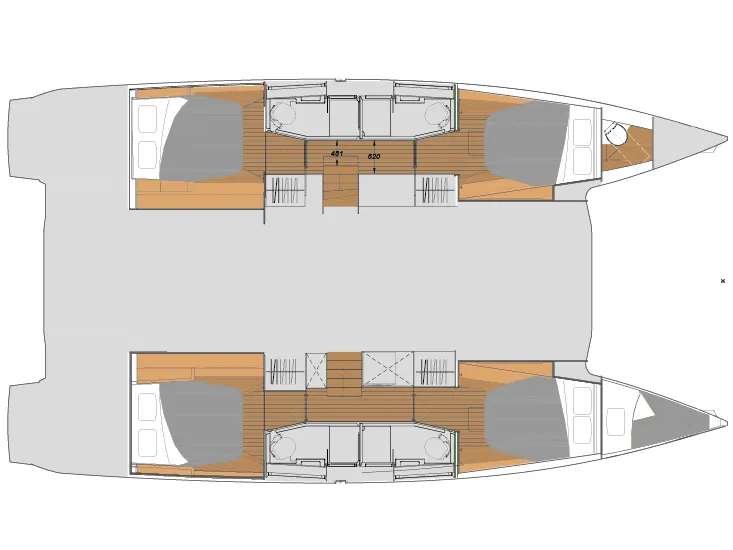 Floor plan of Olympia Athena - Skippered, a Fountaine Pajot Elba 45 catamaran at Tourlos, Greece