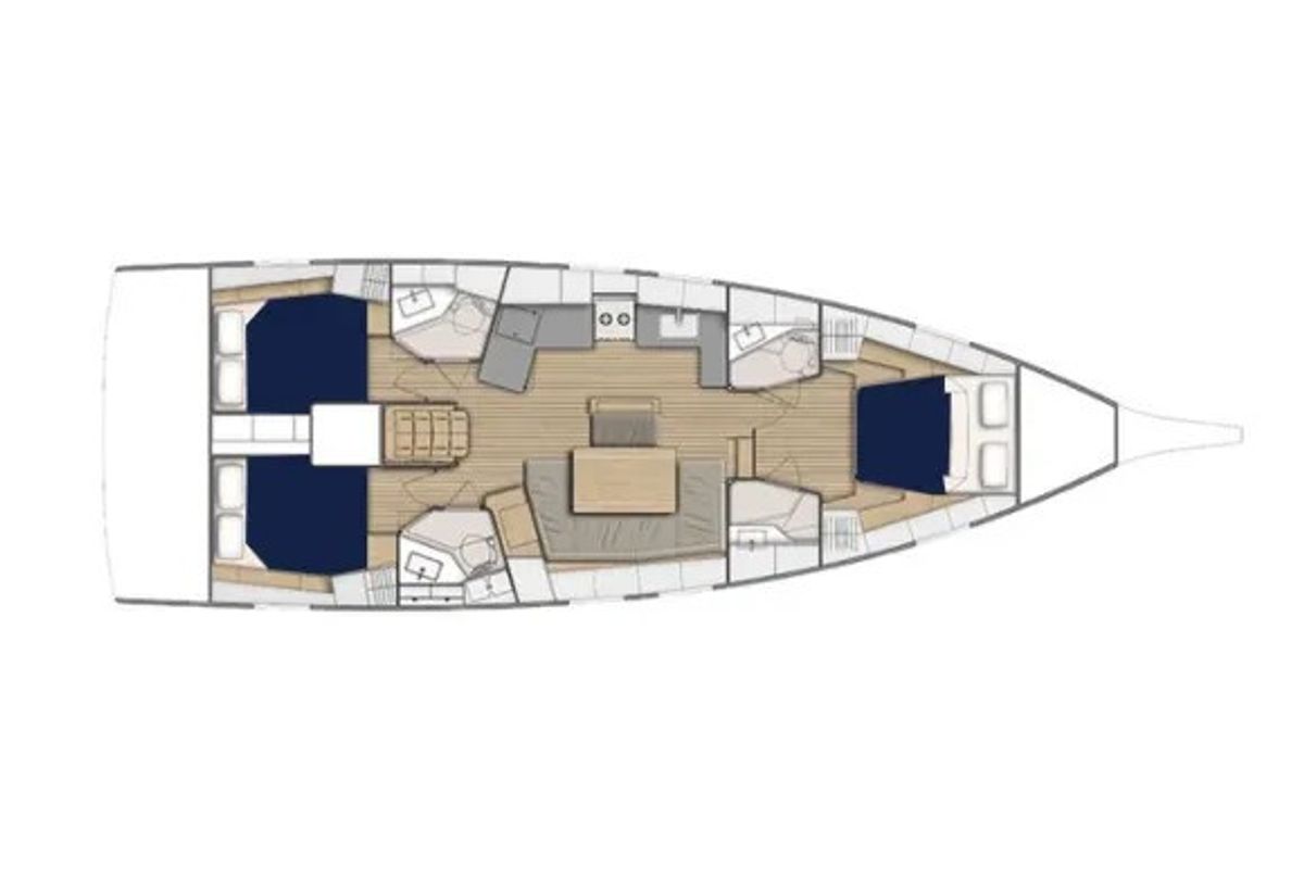 Floor plan of Moorings 46.3 Exclusive, a Beneteau Oceanis 46.1 sailboat at Road Town, British Virgin Islands