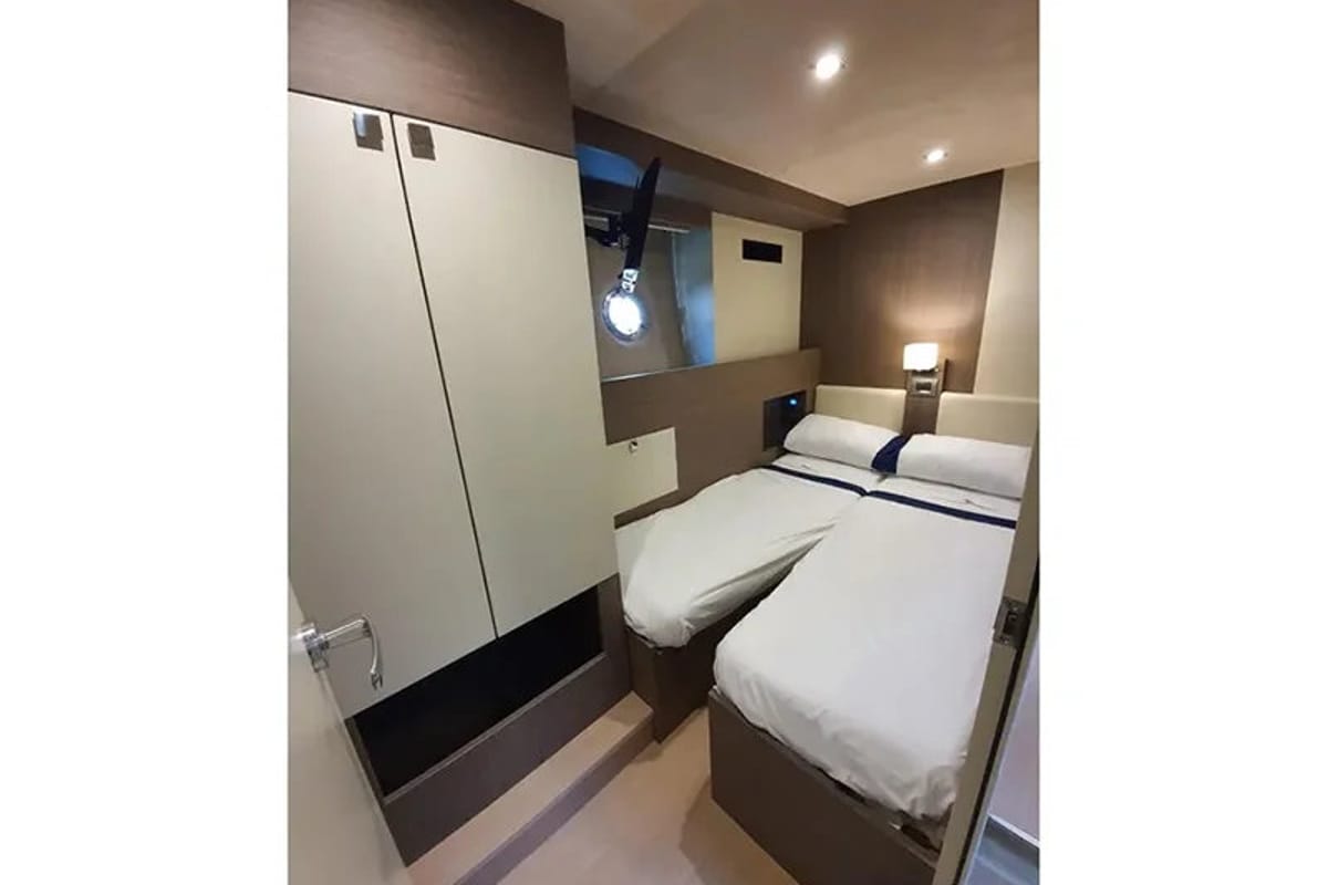 Cabin on Sea Star V, a Cranchi Eco Trawler 53 LD motorboat at Cannigione, Italy