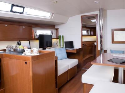 Salon of Stella, a Beneteau Oceanis 45 sailboat at Kos, Greece