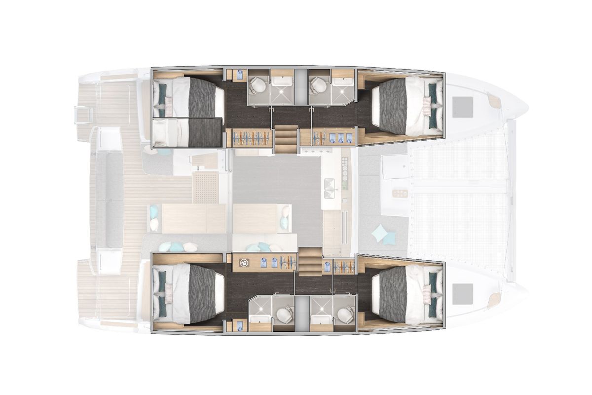 Floor plan of Kyma, a Lagoon 43 catamaran at Athens, Greece