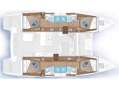Floor plan of Delokoko, a Lagoon 46 catamaran at Alameda, United States