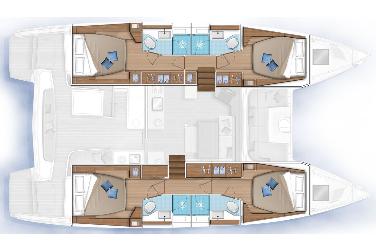 Floor plan of Delokoko, a Lagoon 46 catamaran at Alameda, United States