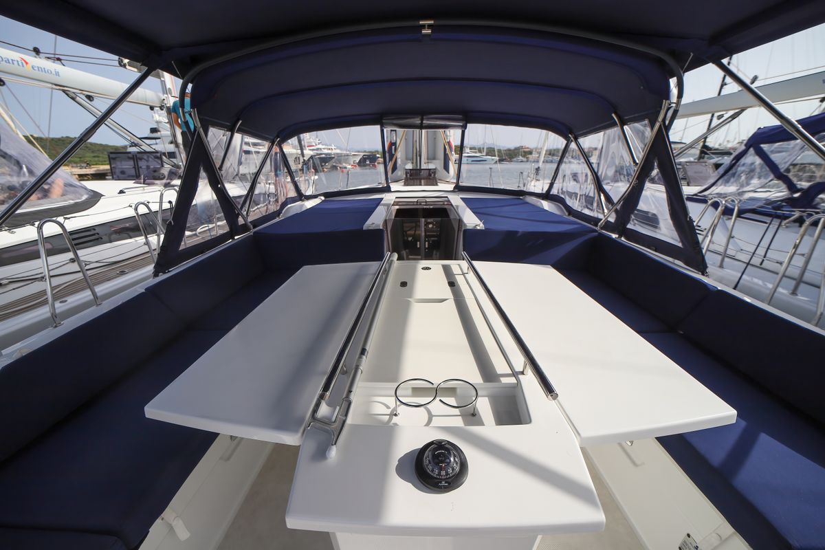 Cockpit of Briseide - Comfort line, a Beneteau Oceanis 51.1 sailboat at Olbia, Italy