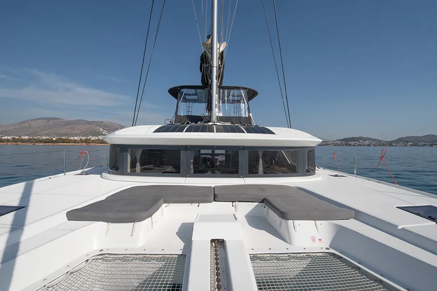 Deck of For Sail Again, a Lagoon 50 catamaran at Athens, Greece