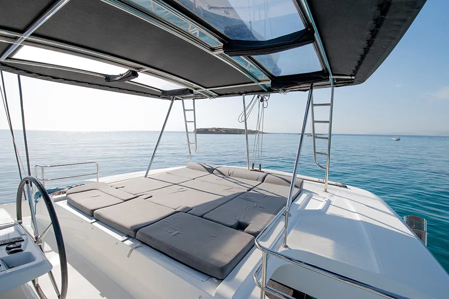 Deck of For Sail Again, a Lagoon 50 catamaran at Athens, Greece