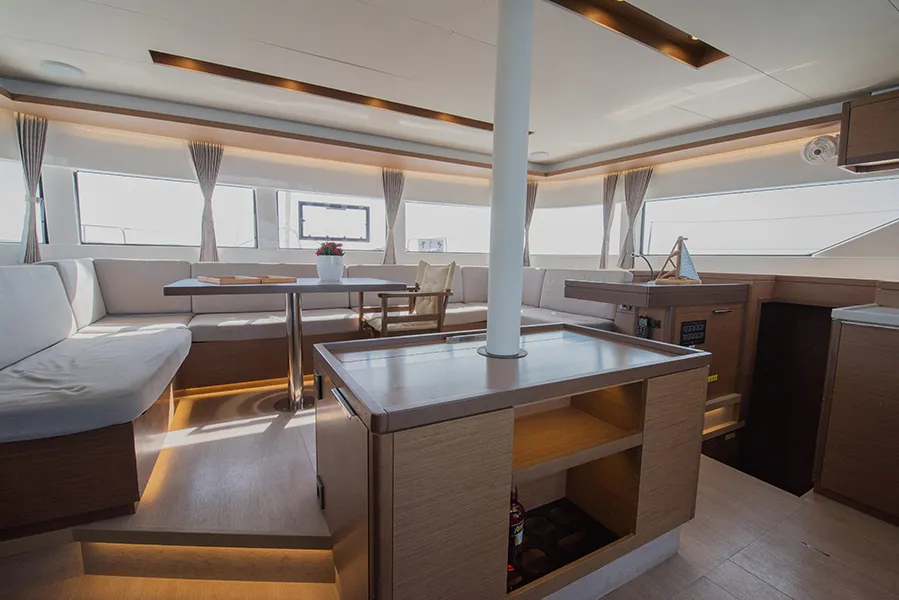 Salon of For Sail Again, a Lagoon 50 catamaran at Athens, Greece