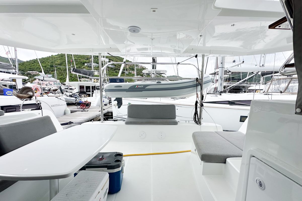Deck of Island Riff, a Lagoon 42 catamaran at Road Town, British Virgin Islands
