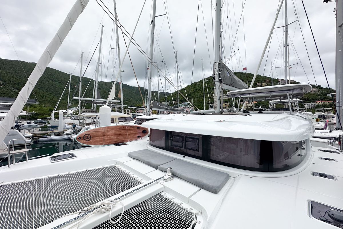 Deck of Island Riff, a Lagoon 42 catamaran at Road Town, British Virgin Islands