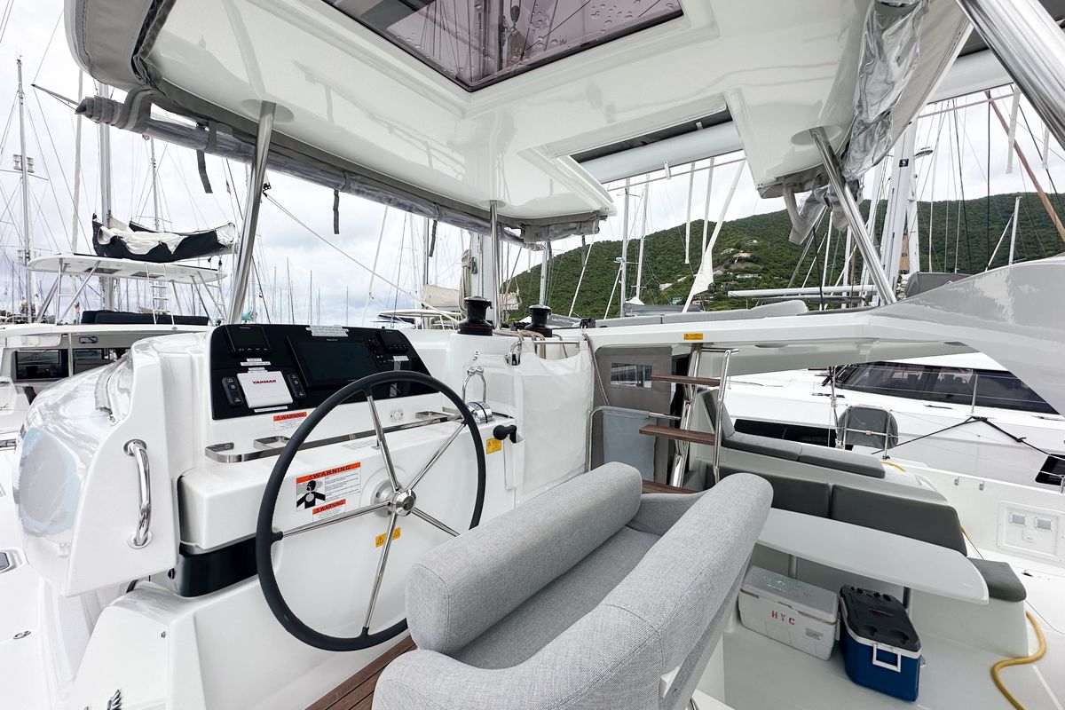 Cockpit of Island Riff, a Lagoon 42 catamaran at Road Town, British Virgin Islands