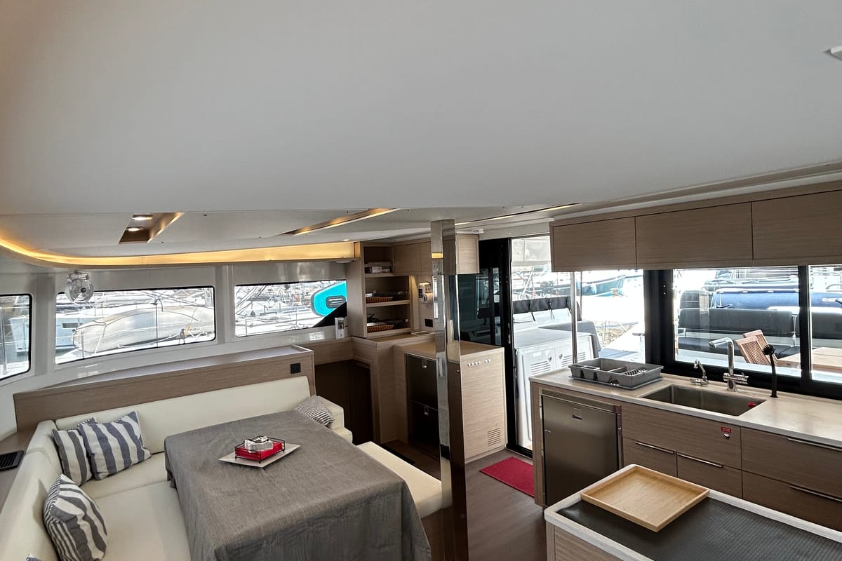 Salon of Aelia, a Lagoon 46 catamaran at Athens, Greece