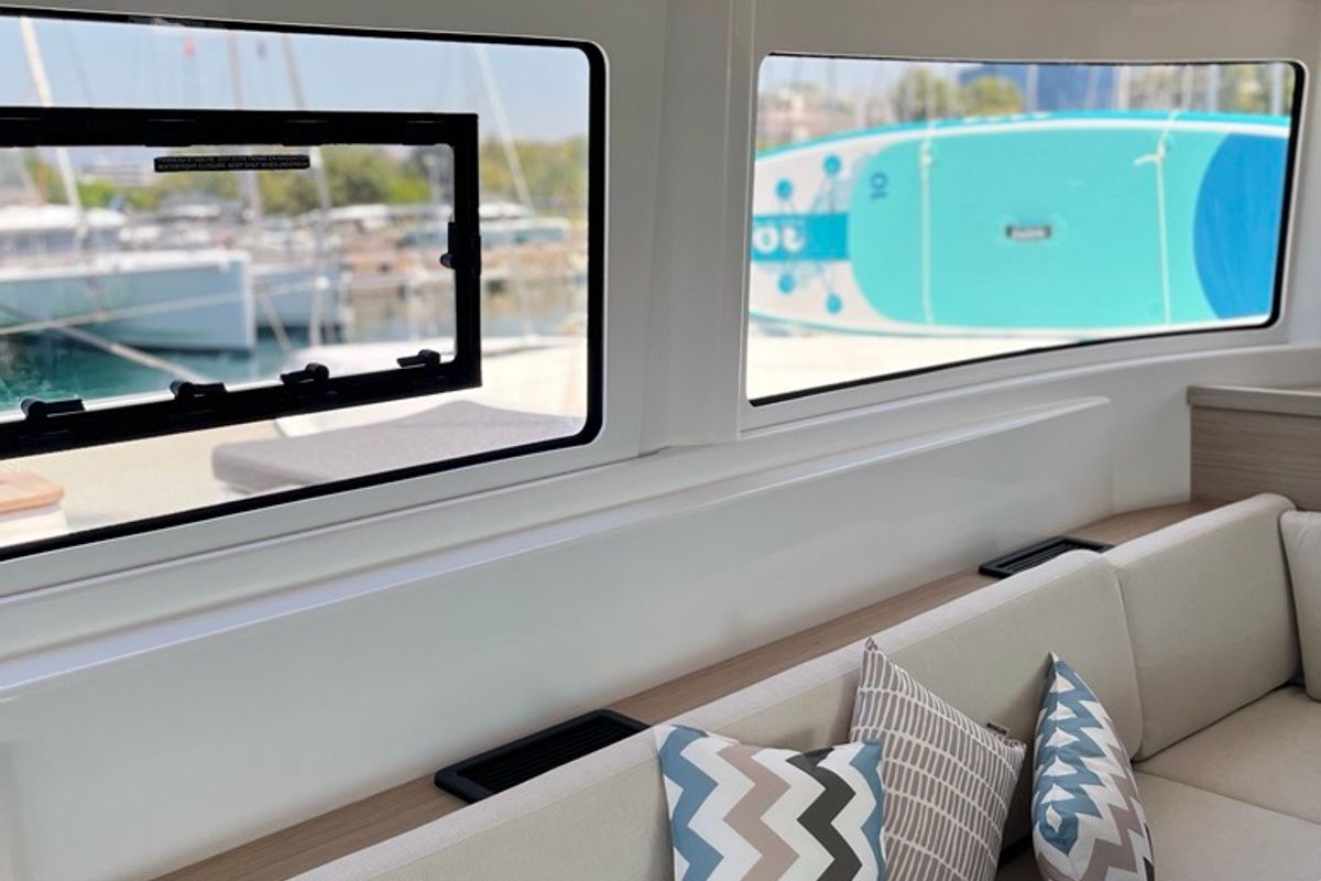 Salon of Aelia, a Lagoon 46 catamaran at Athens, Greece