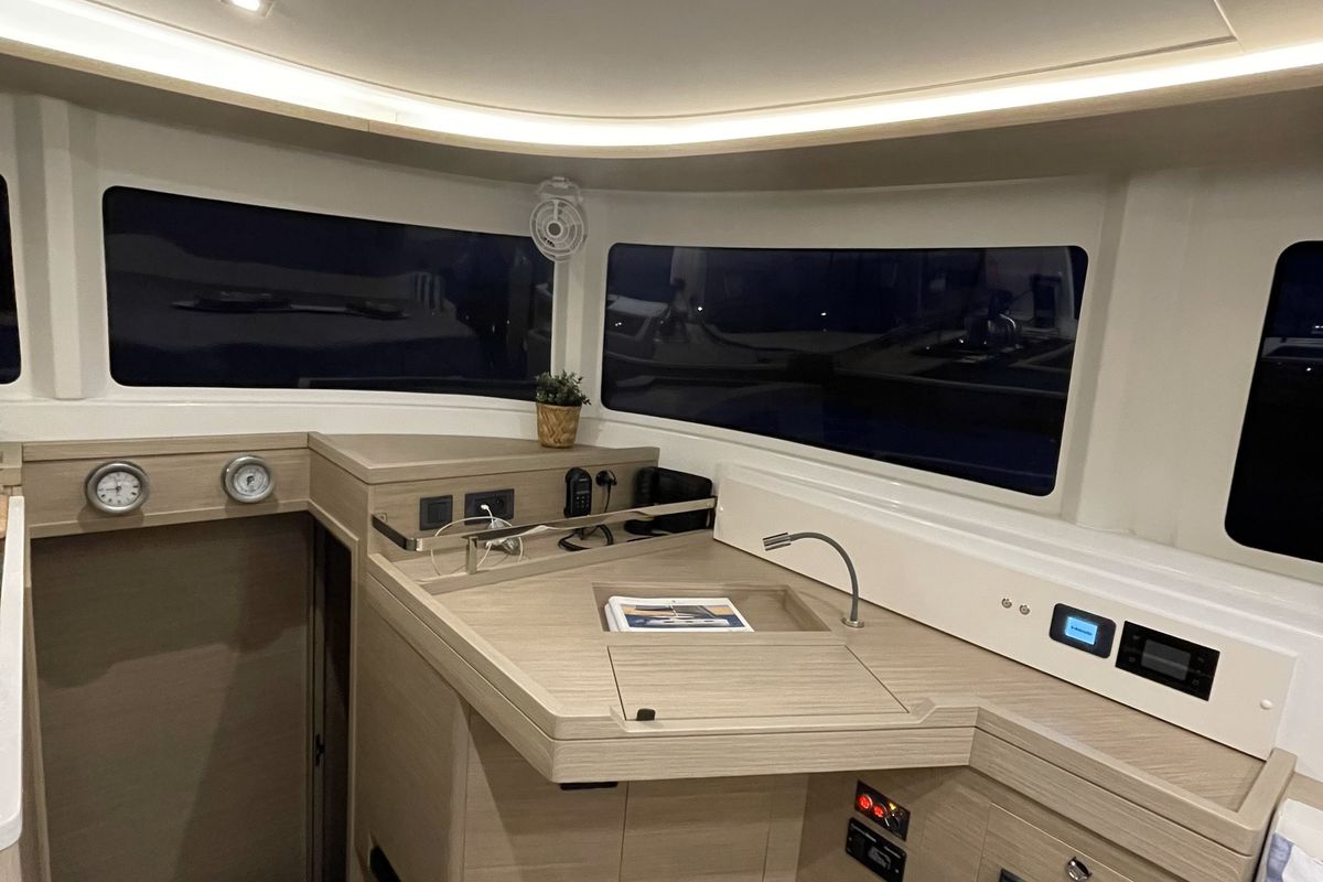 Cockpit of Aelia, a Lagoon 46 catamaran at Athens, Greece