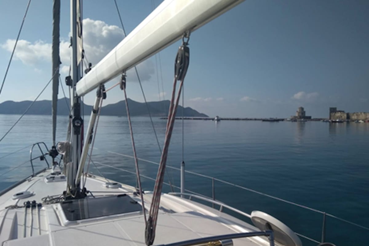 Deck of NAIADA , a Elan Impression 384 sailboat at Piraeus, Greece