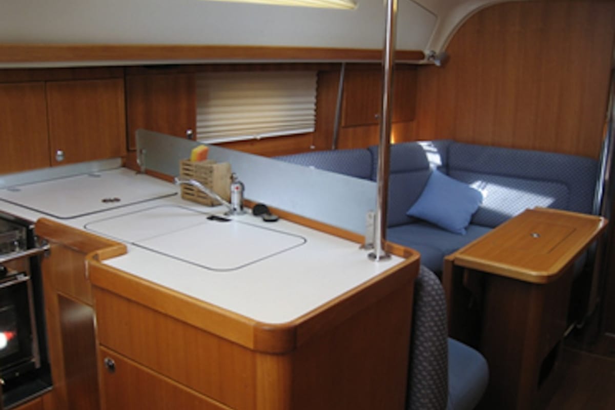 Galley of NAIADA , a Elan Impression 384 sailboat at Piraeus, Greece