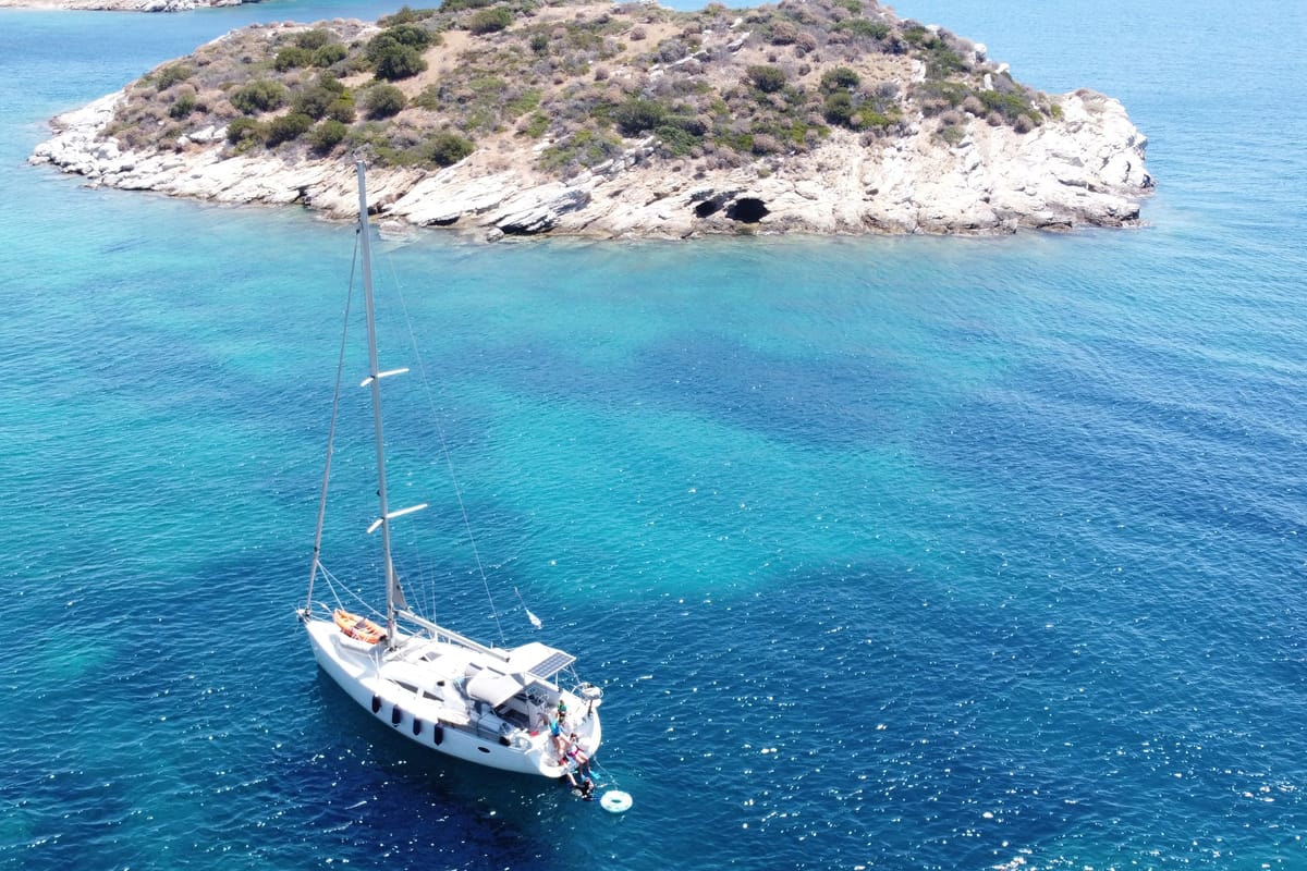 Exterior view of NAIADA , a Elan Impression 384 sailboat at Piraeus, Greece