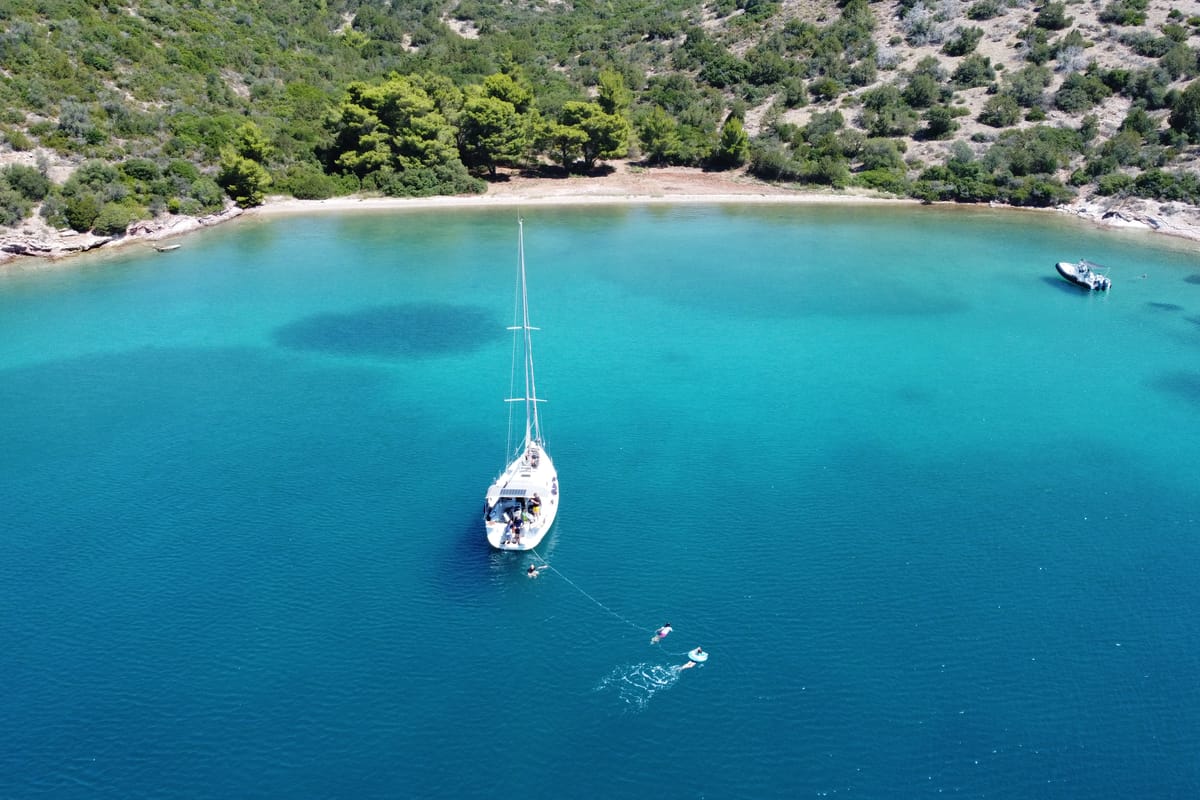 Exterior view of NAIADA , a Elan Impression 384 sailboat at Piraeus, Greece