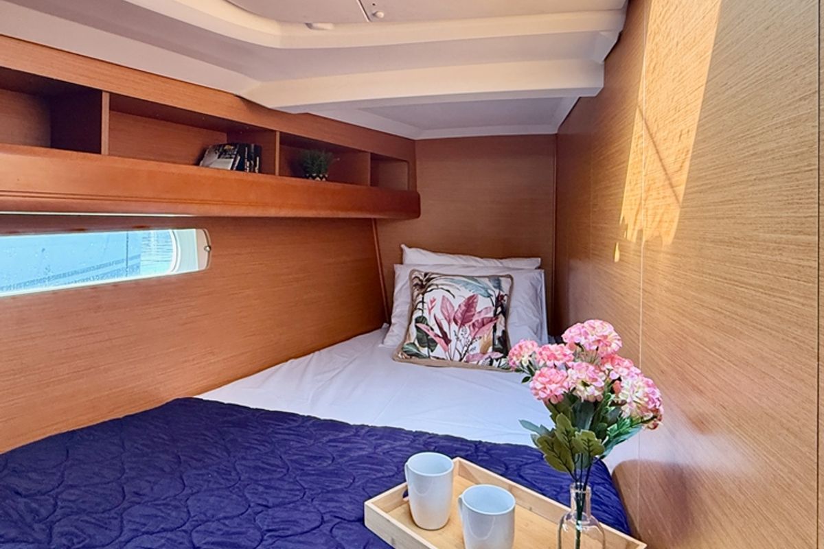 Cabin on Kefi, a Jeanneau Sun Odyssey 469 sailboat at Preveza, Greece