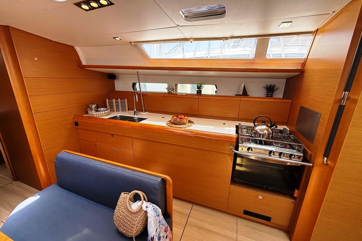 Galley of Kefi, a Jeanneau Sun Odyssey 469 sailboat at Preveza, Greece