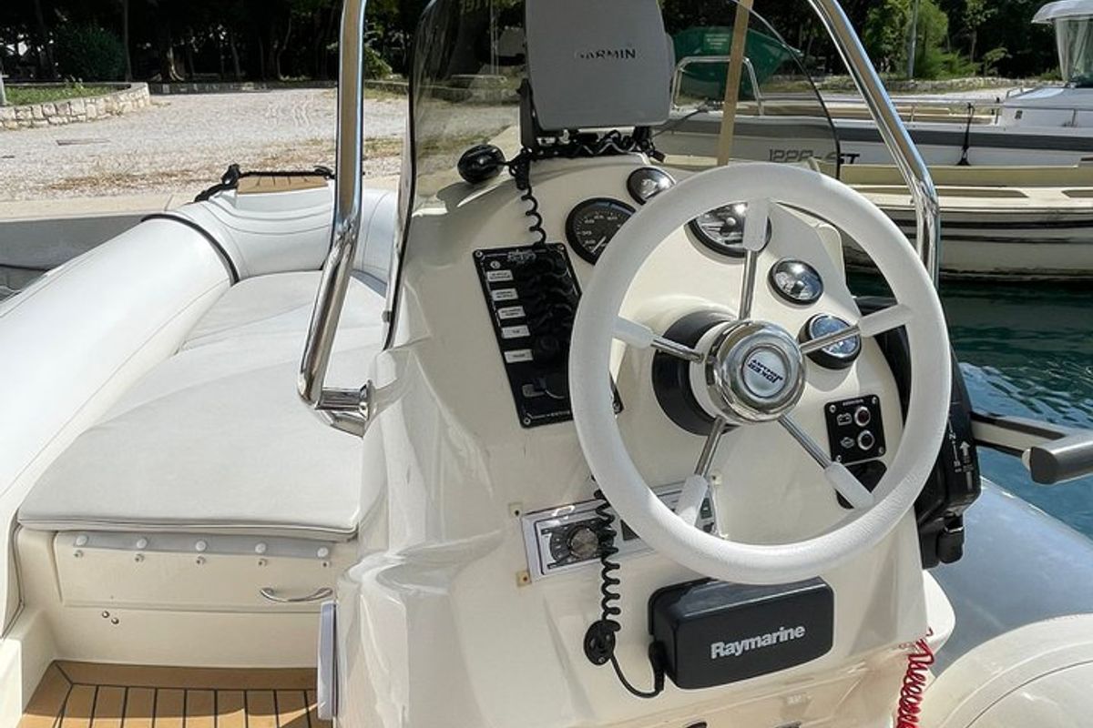 Cockpit of JokerBoat Wilde, a Jokerboat Wide 520 rib at Grad Trogir, Croatia