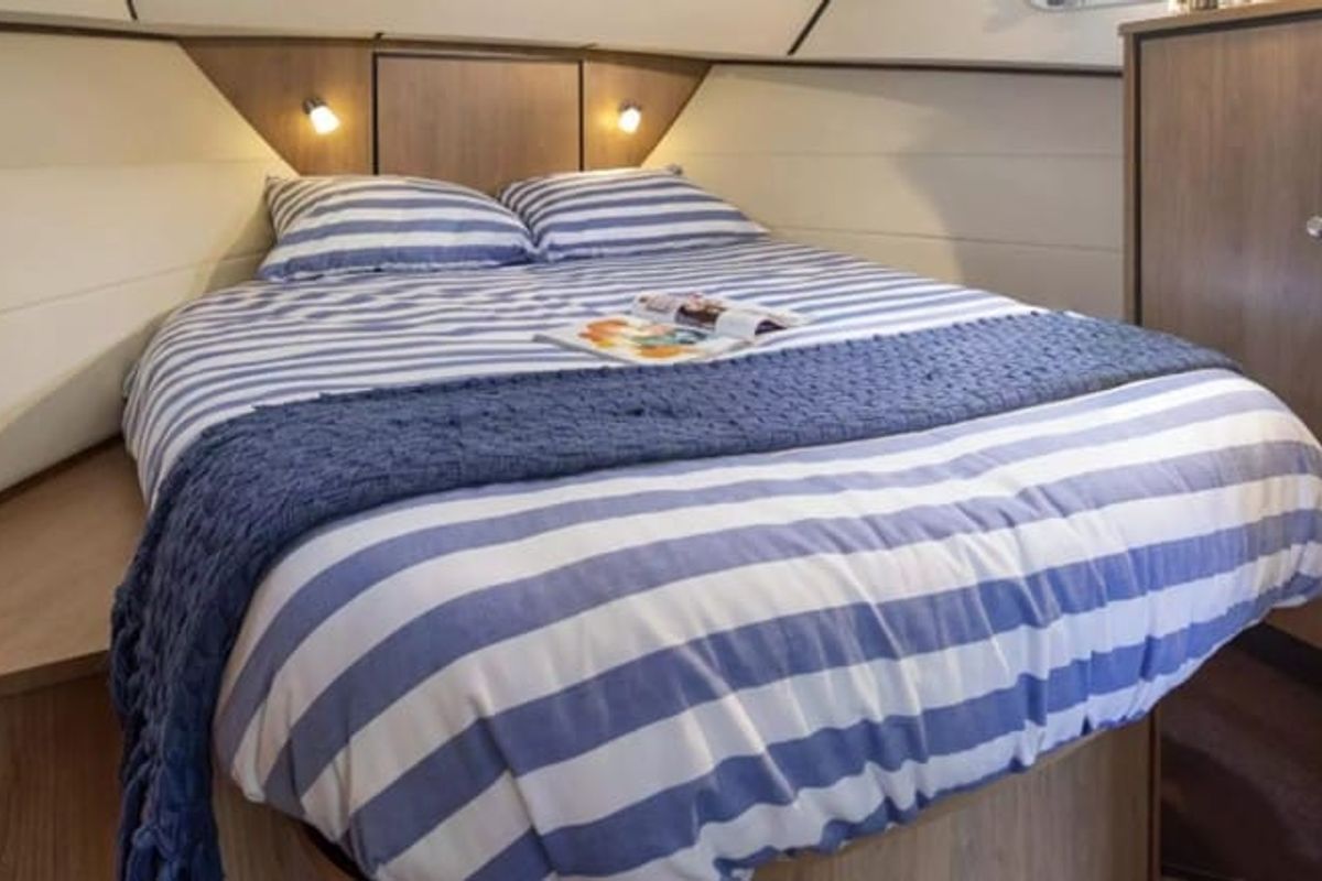 Cabin on Salida, a Linssen motorboat at IJsselstein, Netherlands