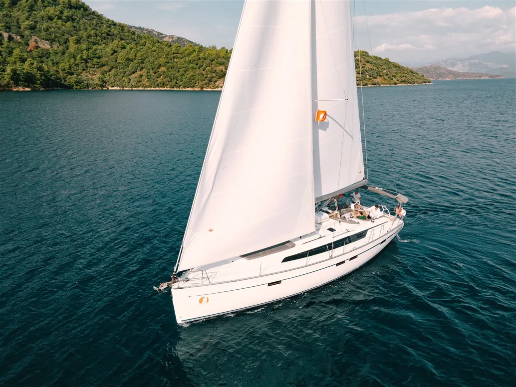 Exterior view of Istanbul, a Bavaria Cruiser 46 sailboat at Fethiye, Turkey