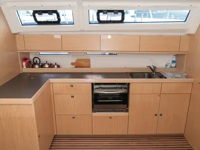 Galley of Istanbul, a Bavaria Cruiser 46 sailboat at Fethiye, Turkey