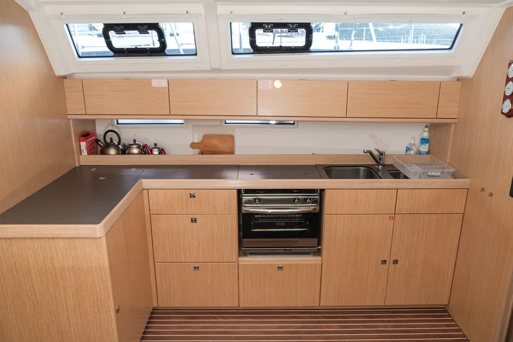 Galley of Istanbul, a Bavaria Cruiser 46 sailboat at Fethiye, Turkey
