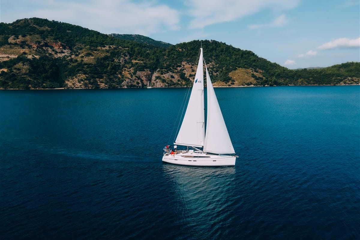 Exterior view of Istanbul, a Bavaria Cruiser 46 sailboat at Fethiye, Turkey