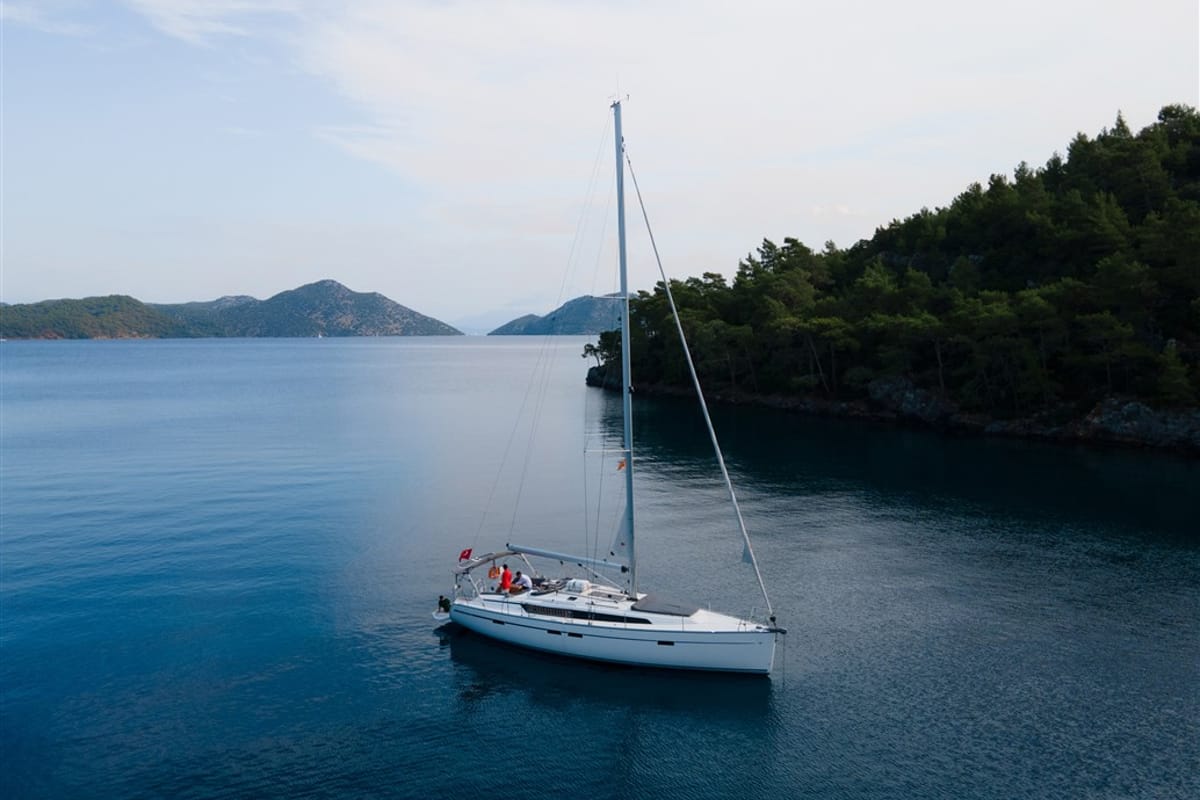 Exterior view of Istanbul, a Bavaria Cruiser 46 sailboat at Fethiye, Turkey