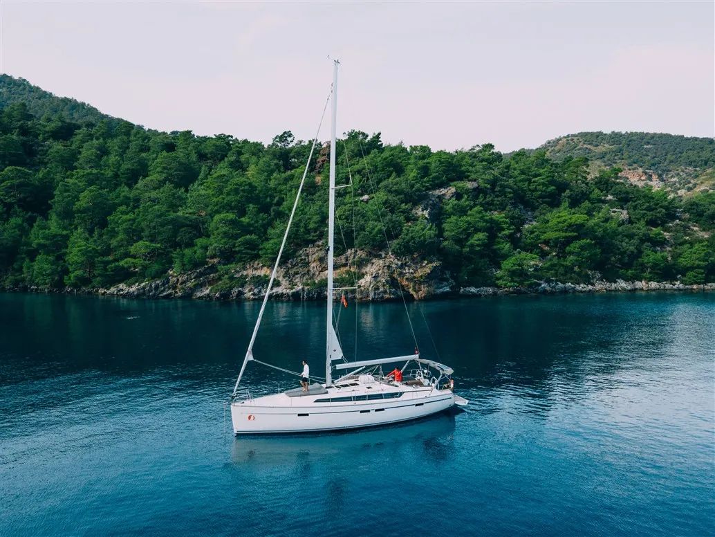 Exterior view of Istanbul, a Bavaria Cruiser 46 sailboat at Fethiye, Turkey