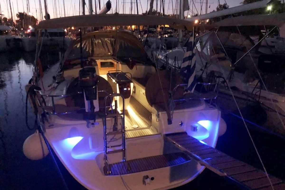 Exterior view of REN - TOTAL REFIT 2018, a Jeanneau Sun Odyssey 43 sailboat at Athens, Greece