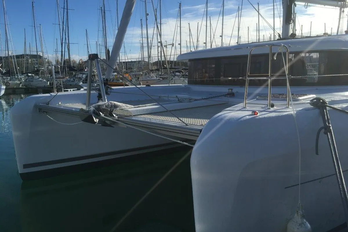 Exterior view of Tigra, a Lagoon 42 catamaran at Le Gosier, France