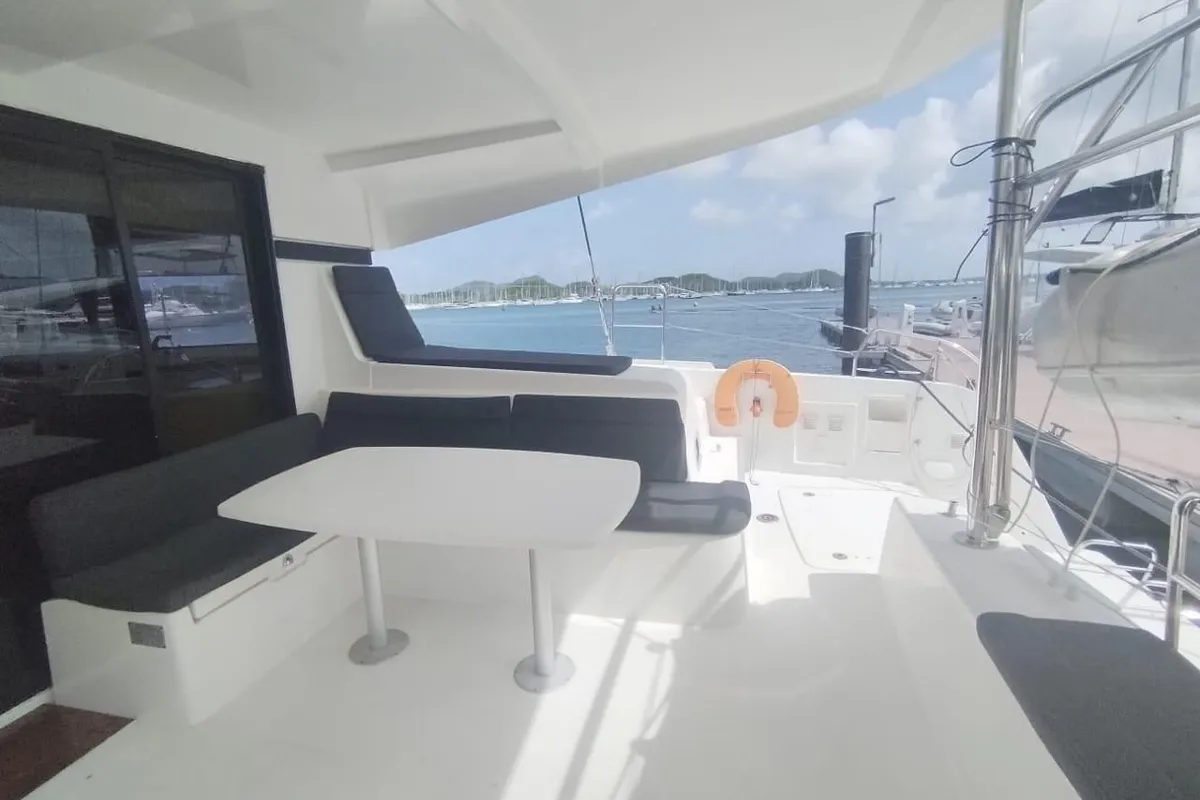 Deck of Tigra, a Lagoon 42 catamaran at Le Gosier, France