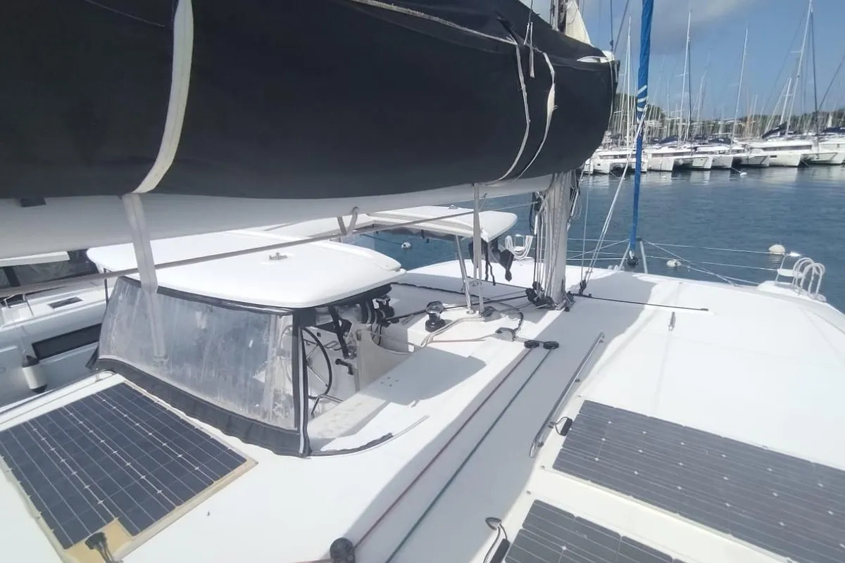 Deck of Tigra, a Lagoon 42 catamaran at Le Gosier, France